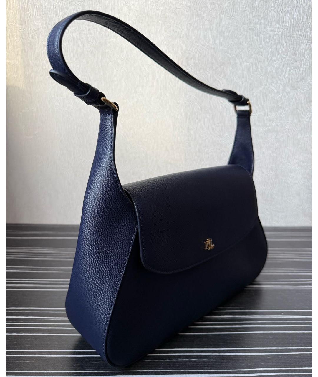 POLO RALPH LAUREN Синяя кожаная сумка с короткими ручками, фото 3