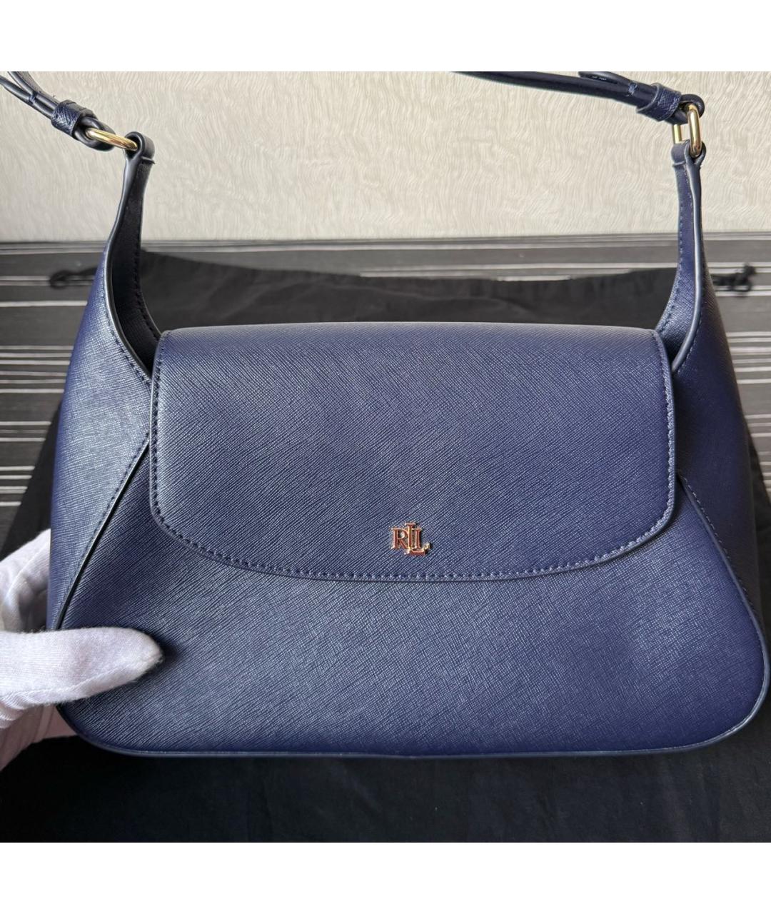 POLO RALPH LAUREN Синяя кожаная сумка с короткими ручками, фото 6