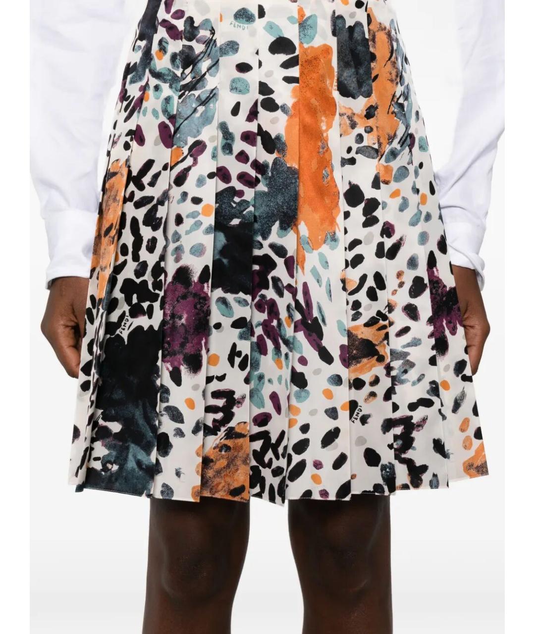 FENDI Мульти шелковая юбка мини, фото 3