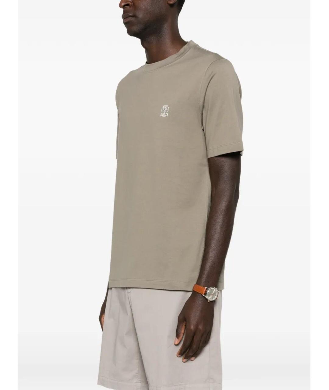 BRUNELLO CUCINELLI Бежевая хлопковая футболка, фото 4