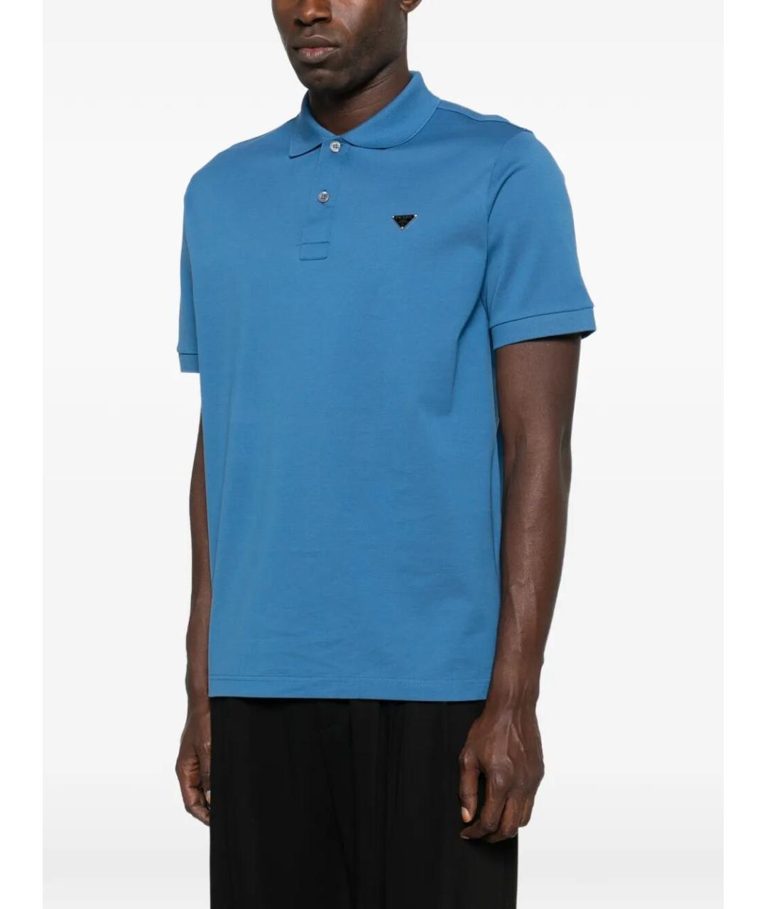 PRADA Синее хлопковое поло с коротким рукавом, фото 5