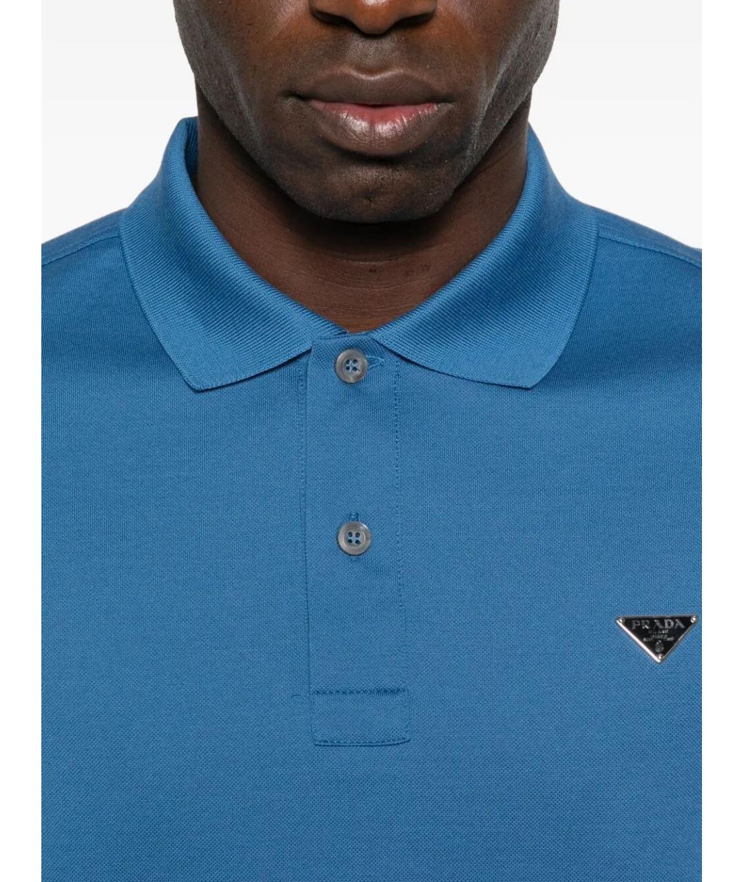 PRADA Синее хлопковое поло с коротким рукавом, фото 3