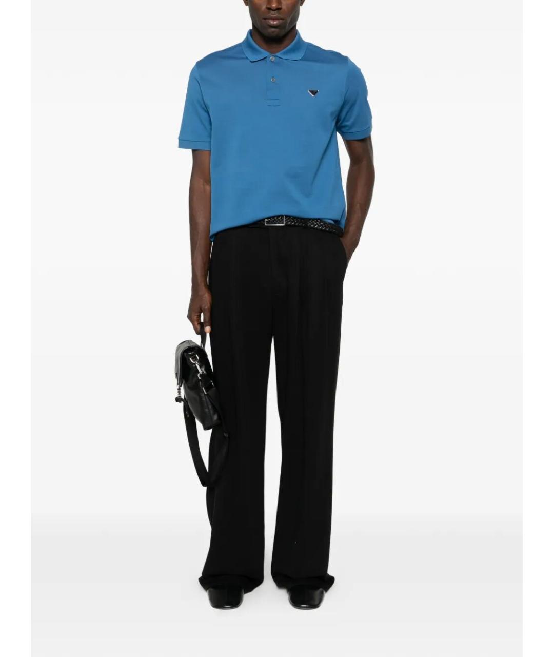 PRADA Синее хлопковое поло с коротким рукавом, фото 2