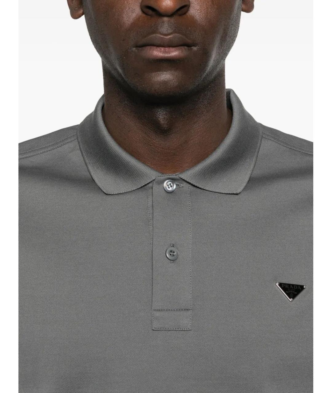 PRADA Серое хлопковое поло с коротким рукавом, фото 4