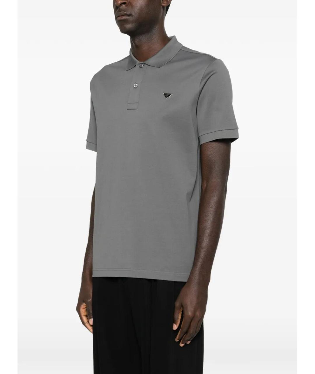 PRADA Серое хлопковое поло с коротким рукавом, фото 5