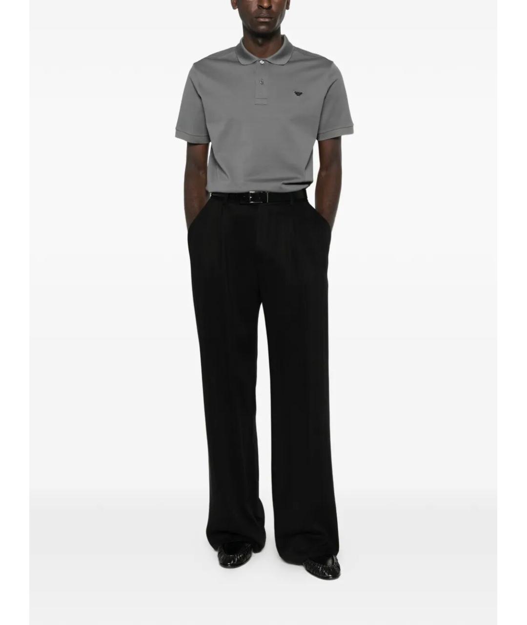 PRADA Серое хлопковое поло с коротким рукавом, фото 2