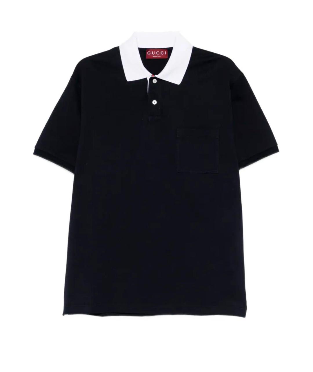 GUCCI Темно-синее вискозное поло с коротким рукавом, фото 1