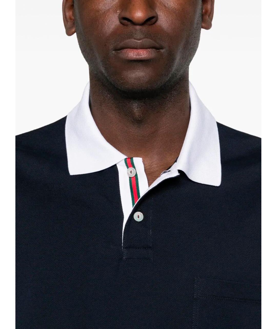 GUCCI Темно-синее вискозное поло с коротким рукавом, фото 3