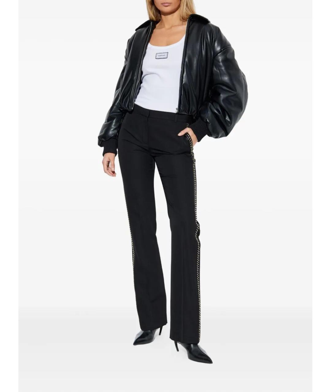 VERSACE Черные шерстяные прямые брюки, фото 2