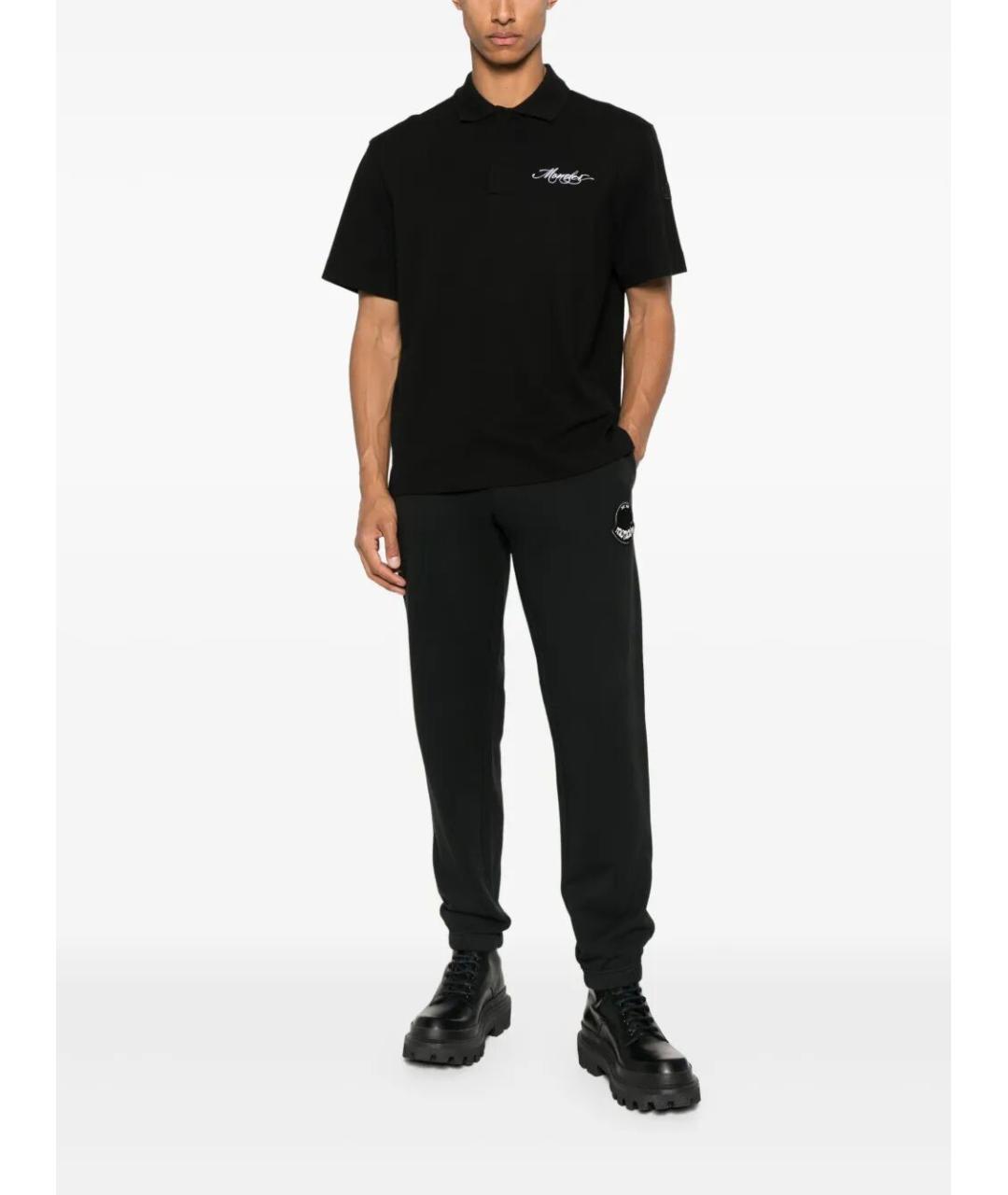 MONCLER Черное хлопковое поло с коротким рукавом, фото 2
