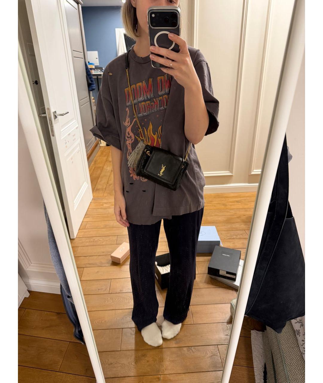 SAINT LAURENT Черная кожаная сумка через плечо, фото 6