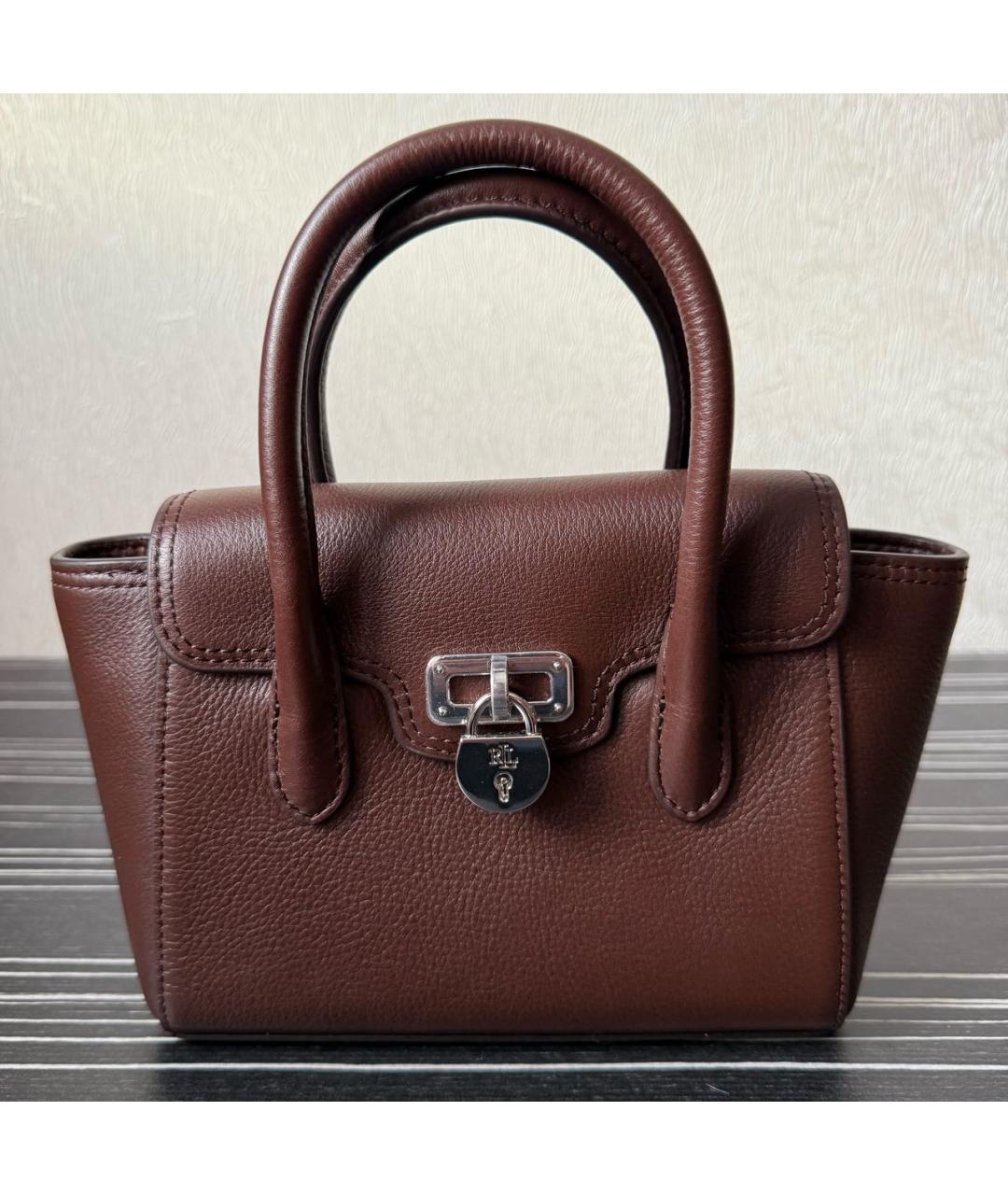 RALPH LAUREN Коричневая кожаная сумка с короткими ручками, фото 8