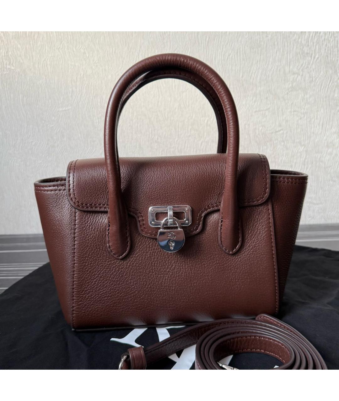 RALPH LAUREN Коричневая кожаная сумка с короткими ручками, фото 7