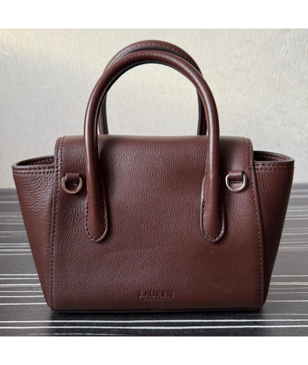 RALPH LAUREN Коричневая кожаная сумка с короткими ручками, фото 3