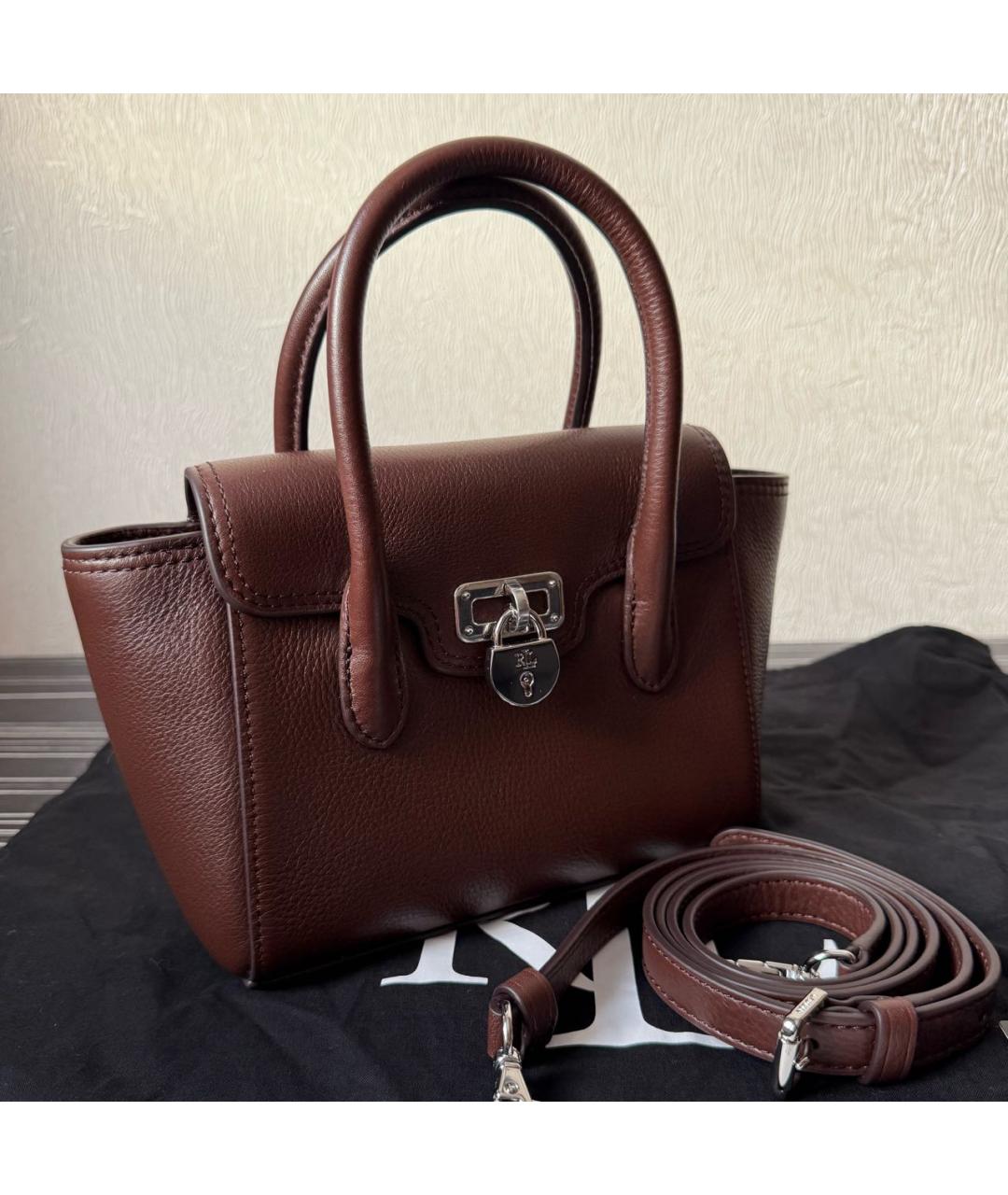 RALPH LAUREN Коричневая кожаная сумка с короткими ручками, фото 6