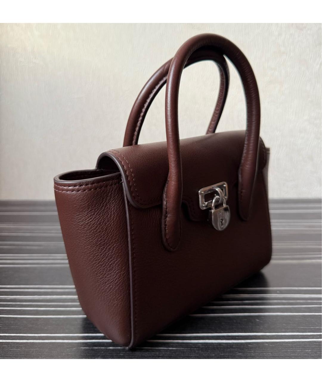 RALPH LAUREN Коричневая кожаная сумка с короткими ручками, фото 2