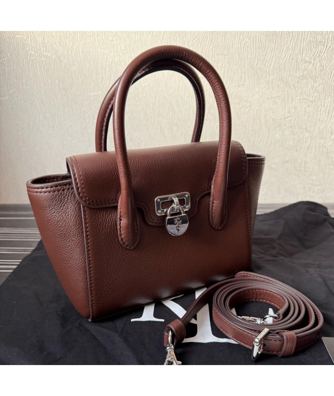 RALPH LAUREN Коричневая кожаная сумка с короткими ручками, фото 5