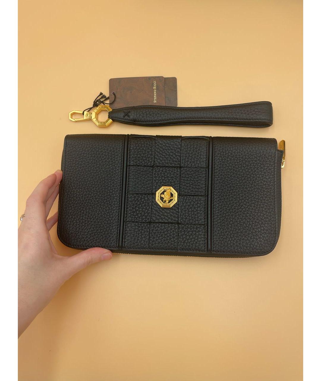 STEFANO RICCI Черная кожаная барсетка, фото 3