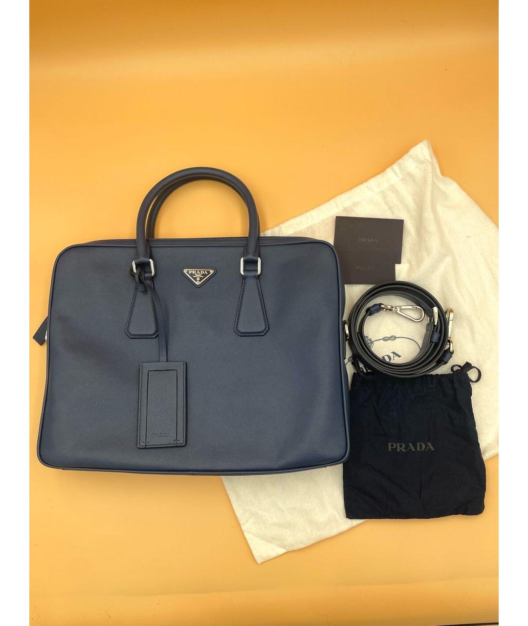 PRADA Синий кожаный портфель, фото 5