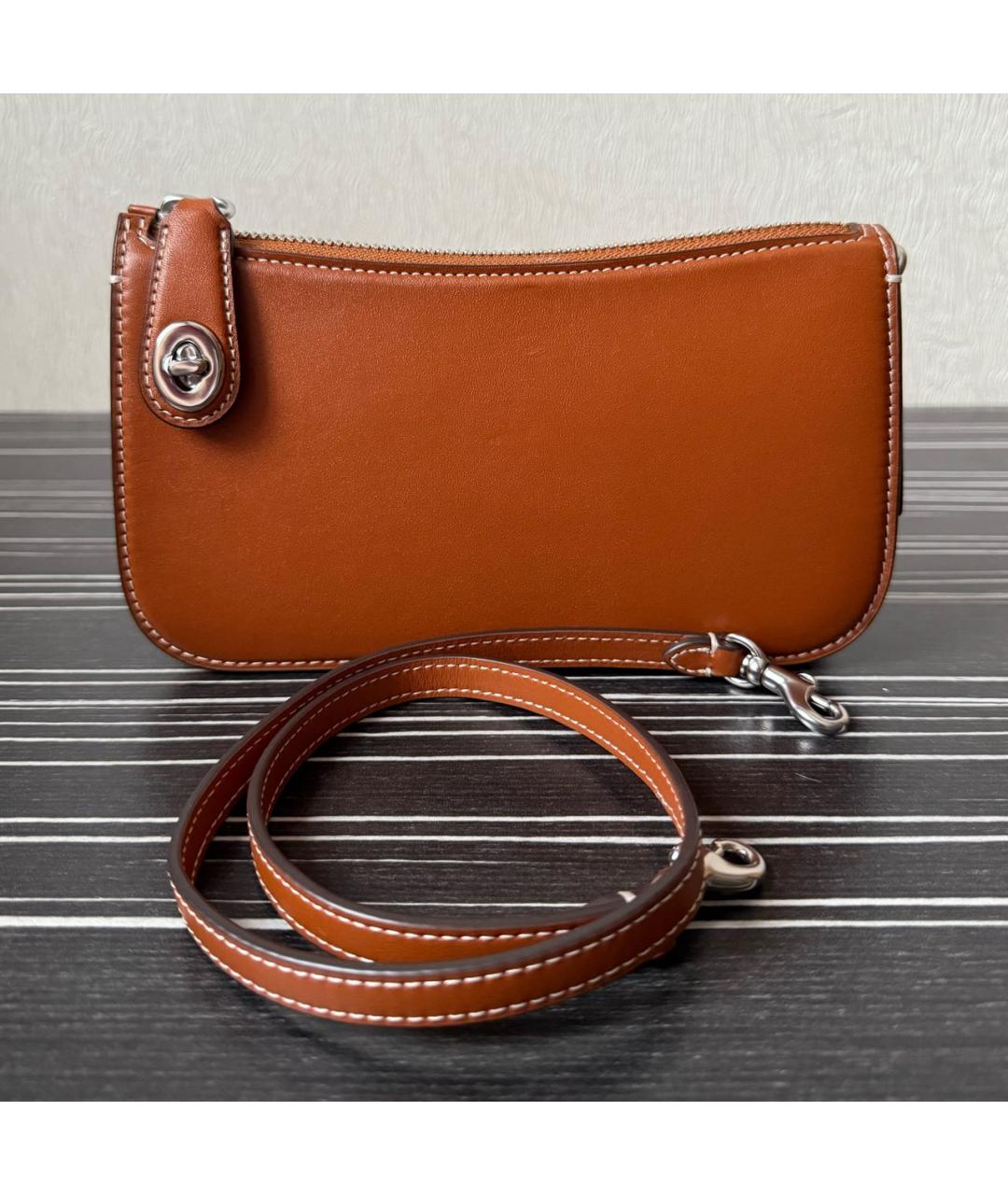 COACH Коричневая кожаная сумка через плечо, фото 5