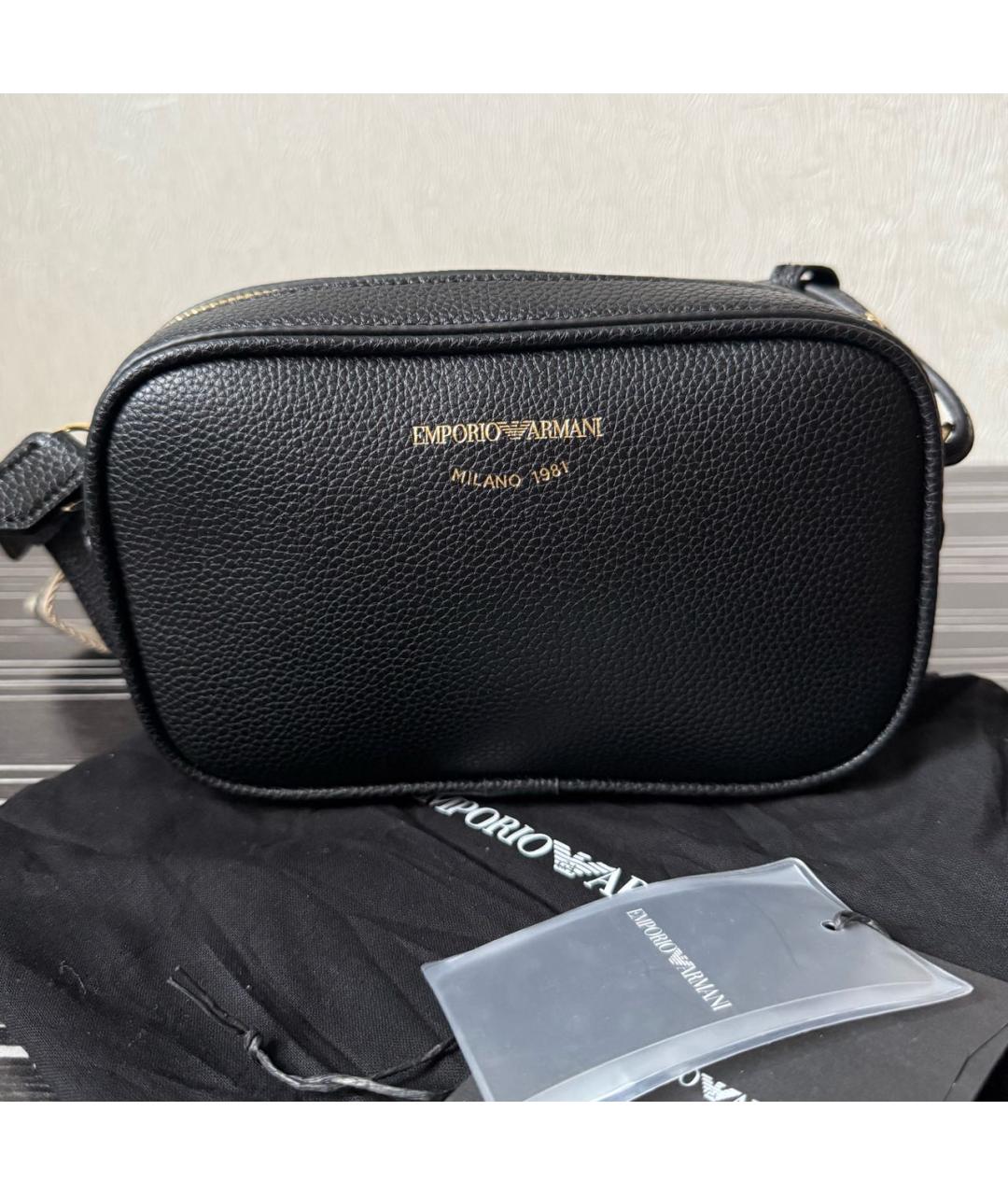 EMPORIO ARMANI Черная кожаная сумка через плечо, фото 4