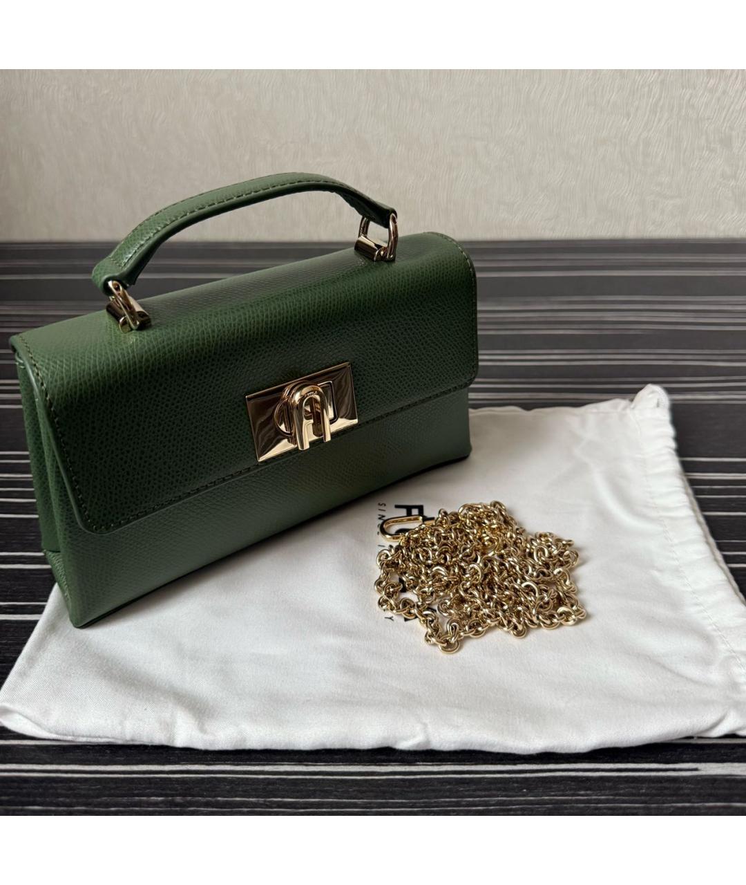 FURLA Зеленая кожаная сумка с короткими ручками, фото 7