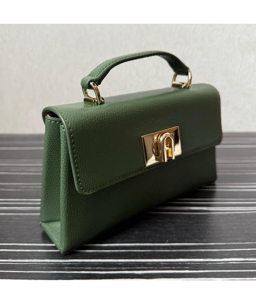 FURLA Зеленая кожаная сумка с короткими ручками, фото 2