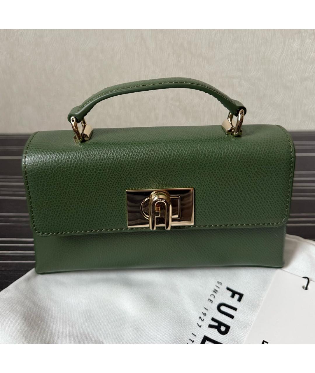FURLA Зеленая кожаная сумка с короткими ручками, фото 5