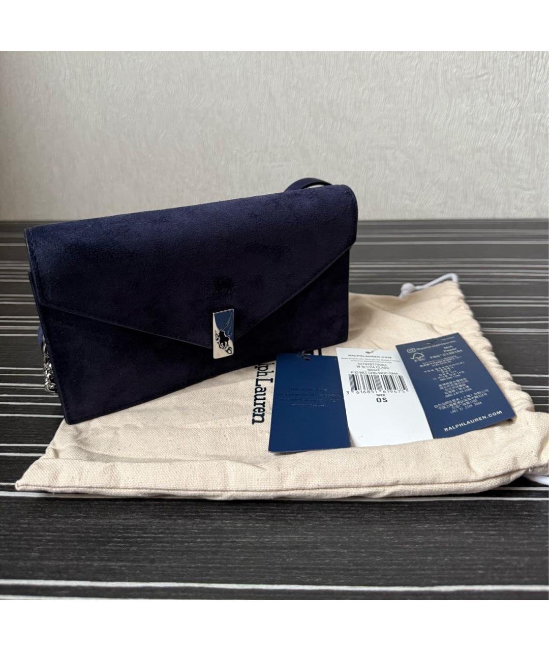 POLO RALPH LAUREN Темно-синяя замшевая сумка через плечо, фото 4