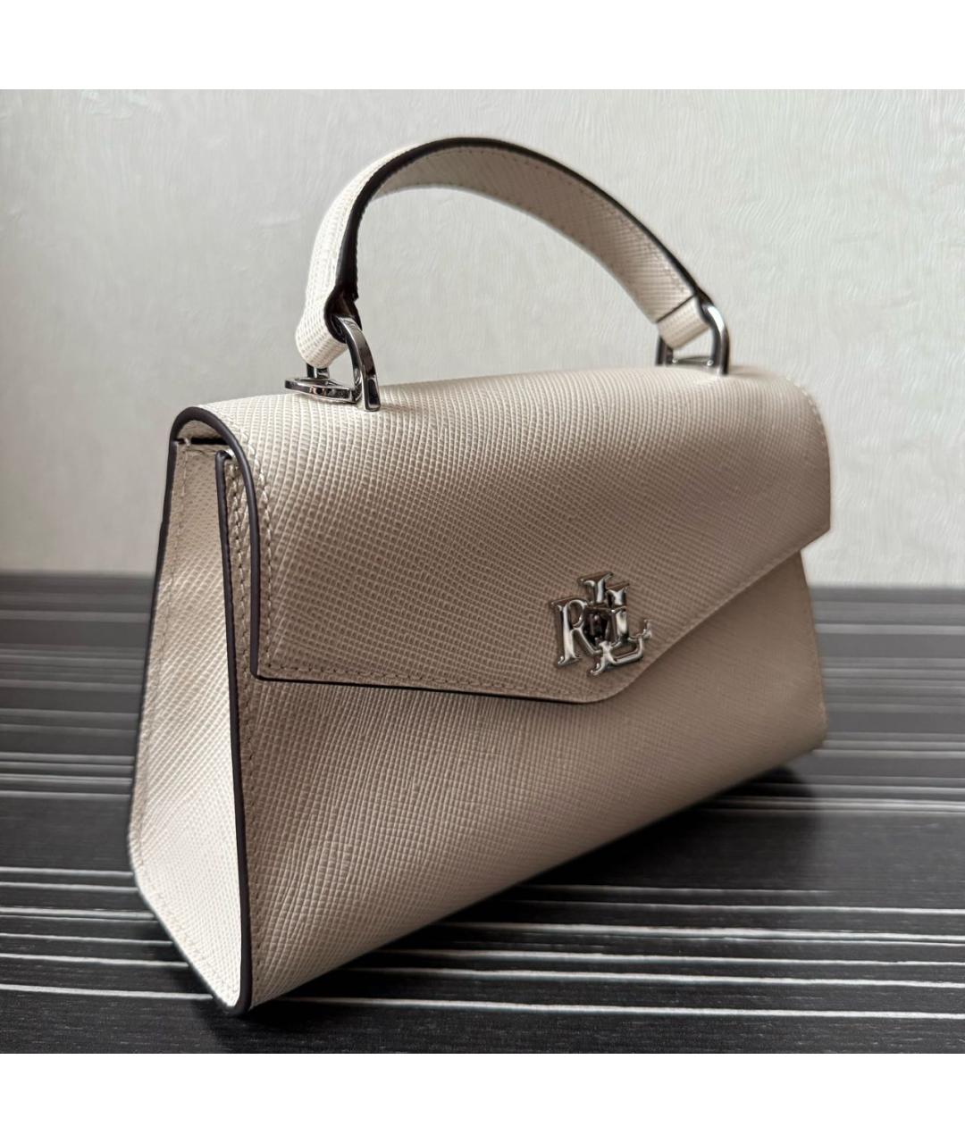 RALPH LAUREN Бежевая кожаная сумка с короткими ручками, фото 2
