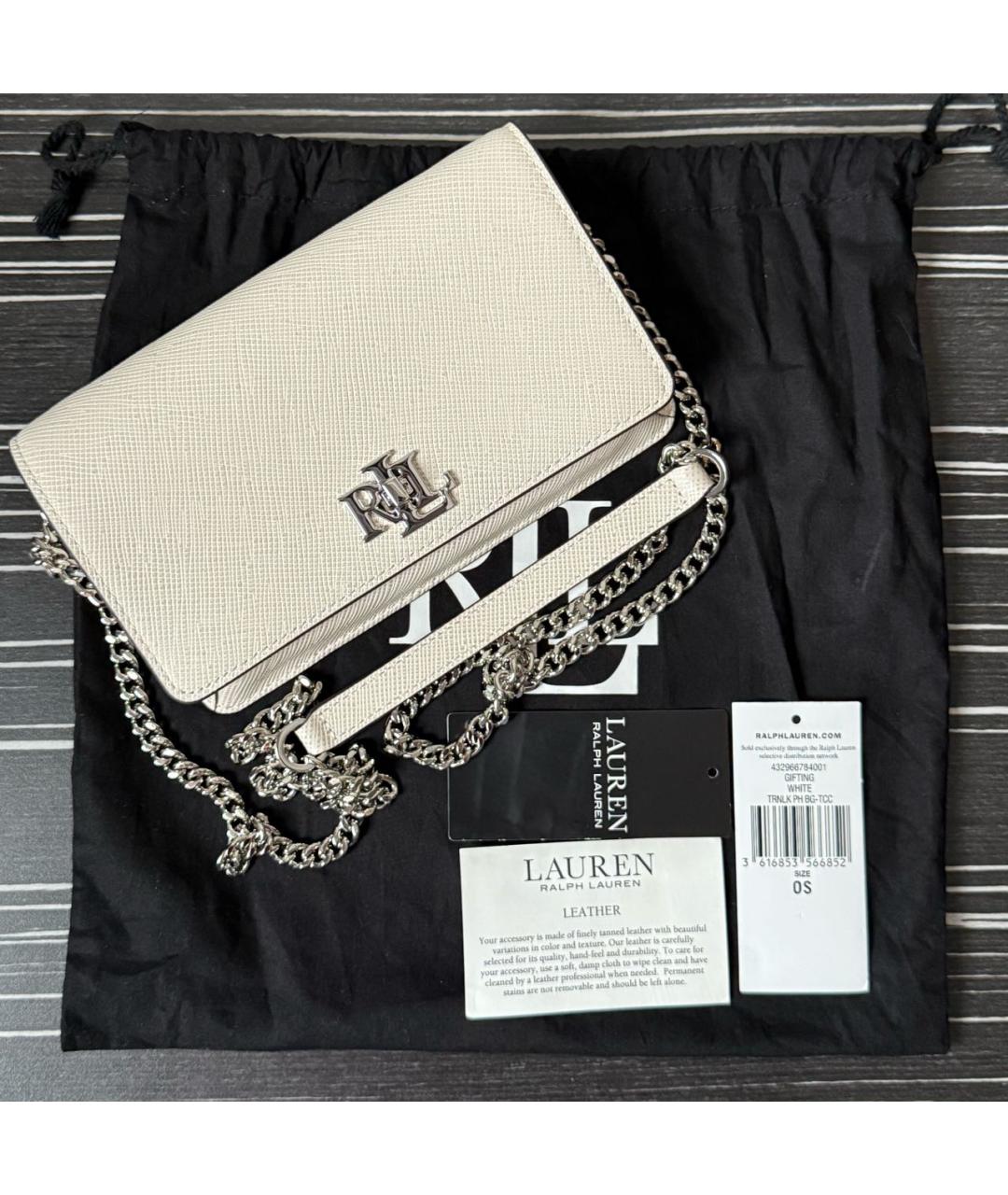 POLO RALPH LAUREN Бежевая кожаная сумка через плечо, фото 5