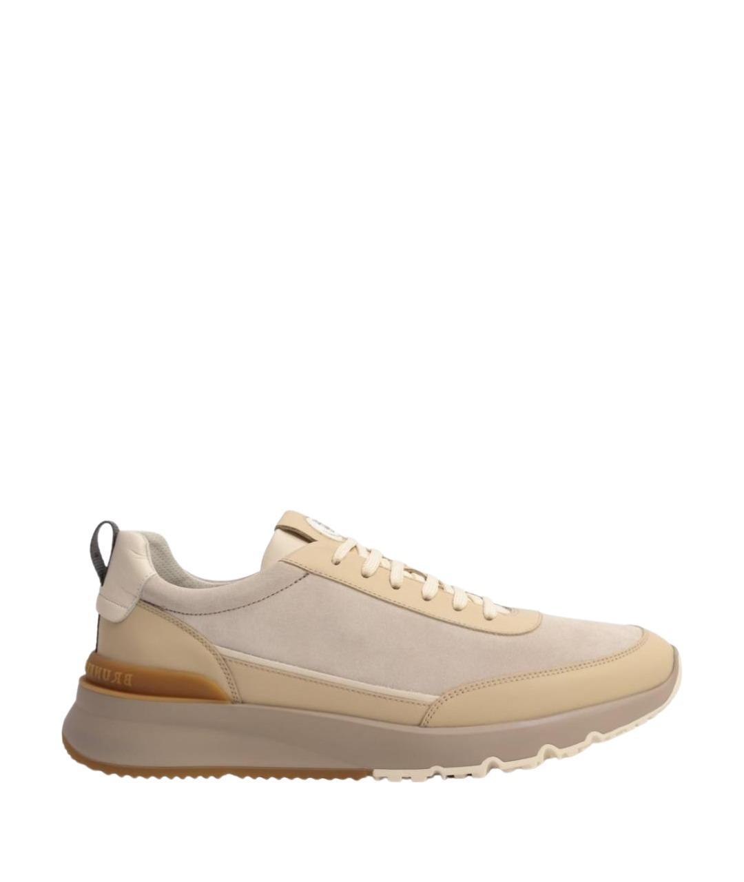 BRUNELLO CUCINELLI Бежевые кожаные низкие кроссовки / кеды, фото 1
