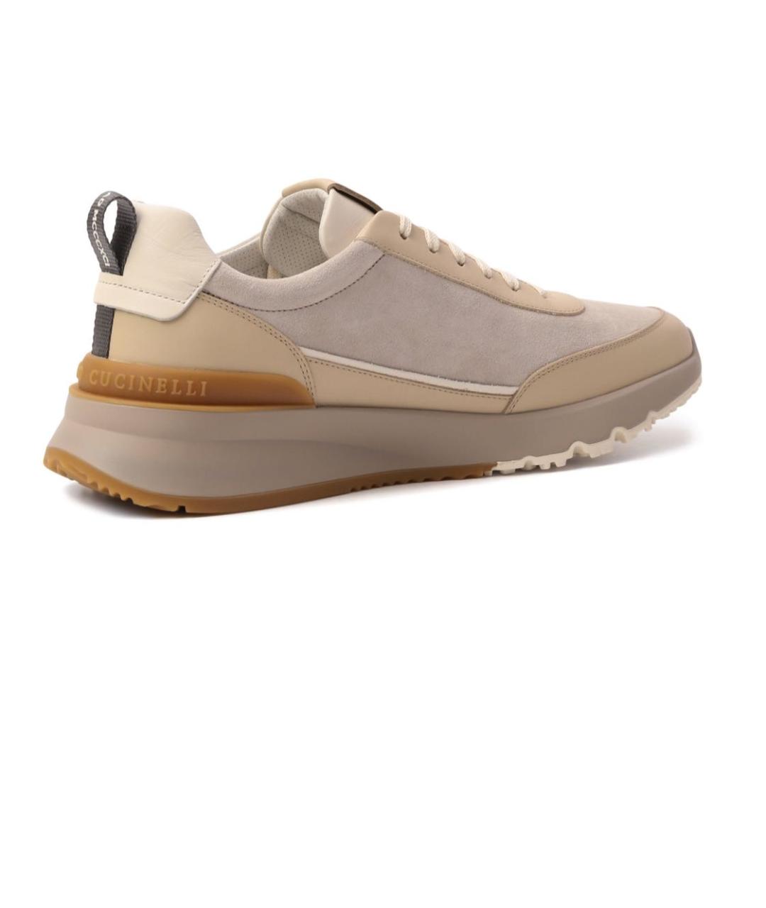 BRUNELLO CUCINELLI Бежевые кожаные низкие кроссовки / кеды, фото 3
