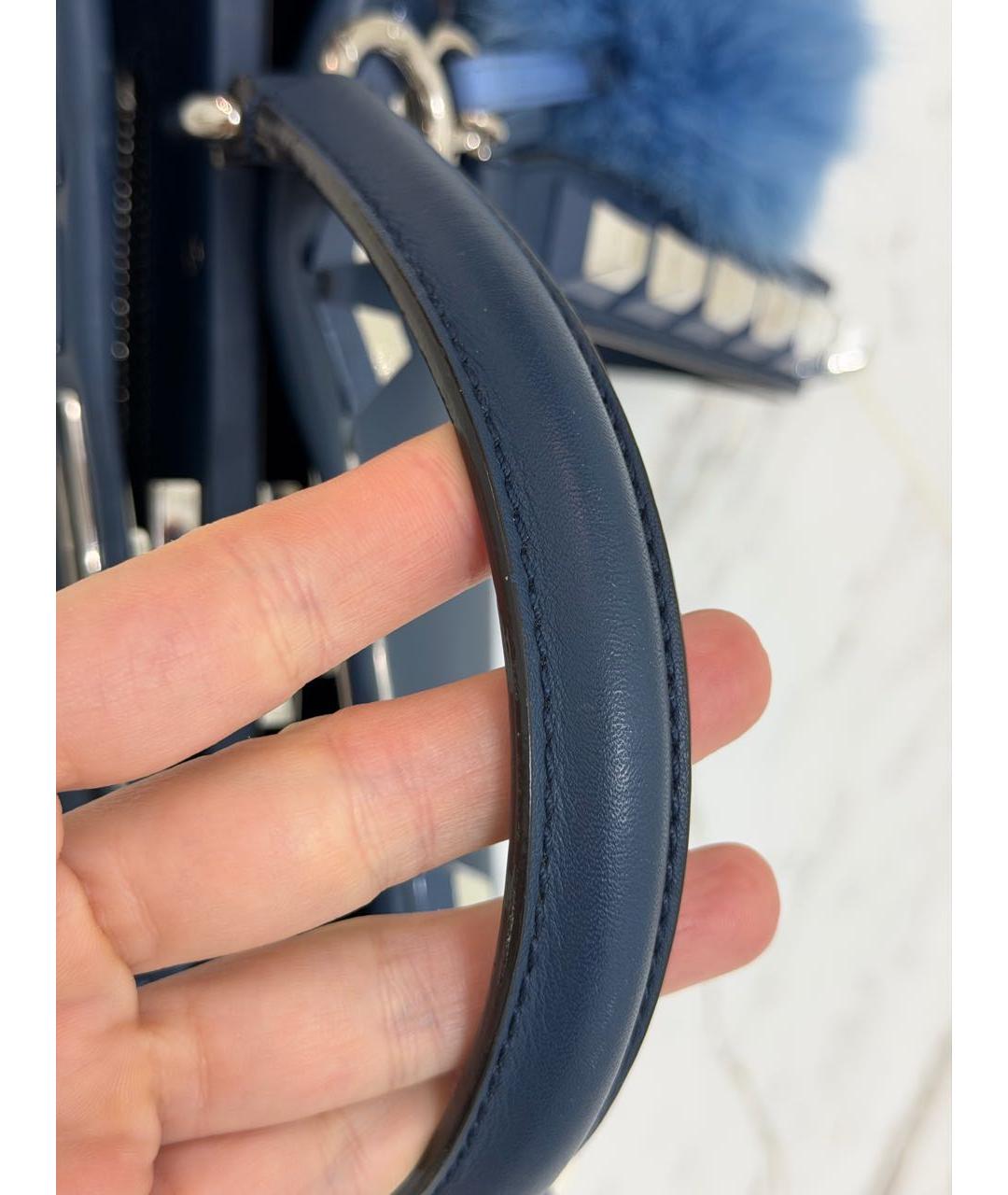 FENDI Синяя кожаная сумка с короткими ручками, фото 7