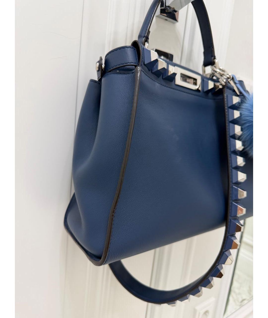 FENDI Синяя кожаная сумка с короткими ручками, фото 6