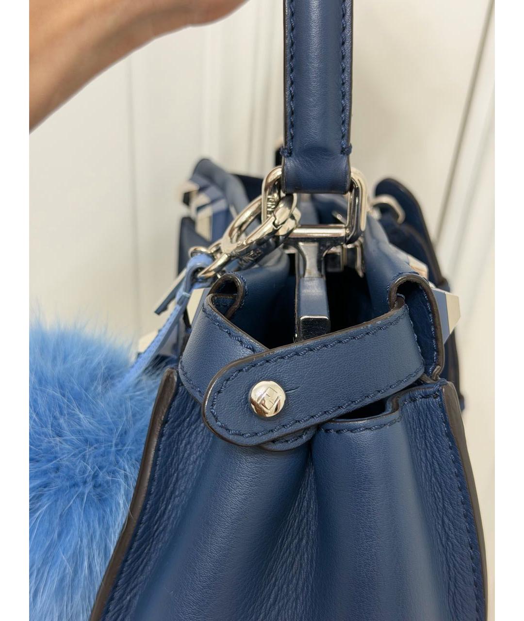 FENDI Синяя кожаная сумка с короткими ручками, фото 8