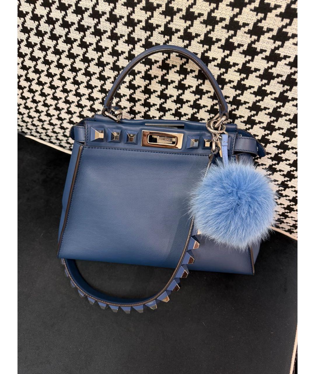 FENDI Синяя кожаная сумка с короткими ручками, фото 9