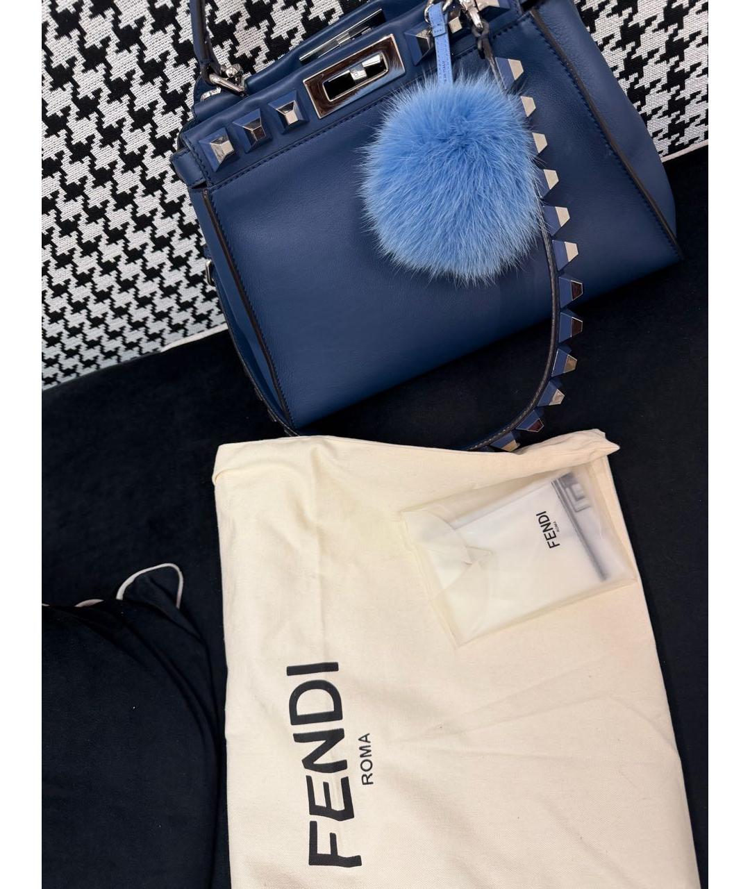 FENDI Синяя кожаная сумка с короткими ручками, фото 2
