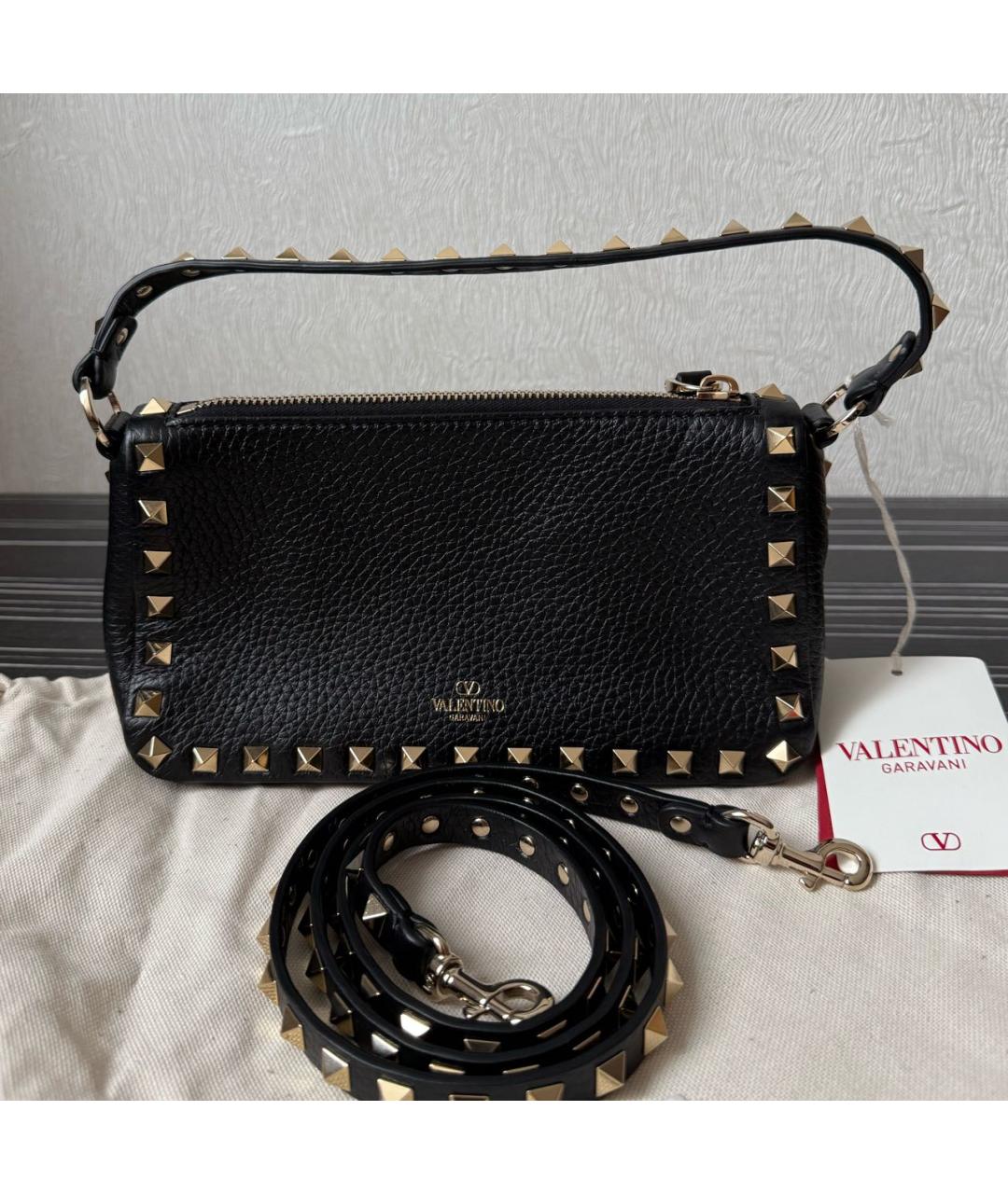 VALENTINO Черная кожаная сумка с короткими ручками, фото 5