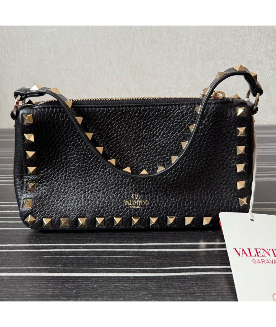 VALENTINO Черная кожаная сумка с короткими ручками, фото 3