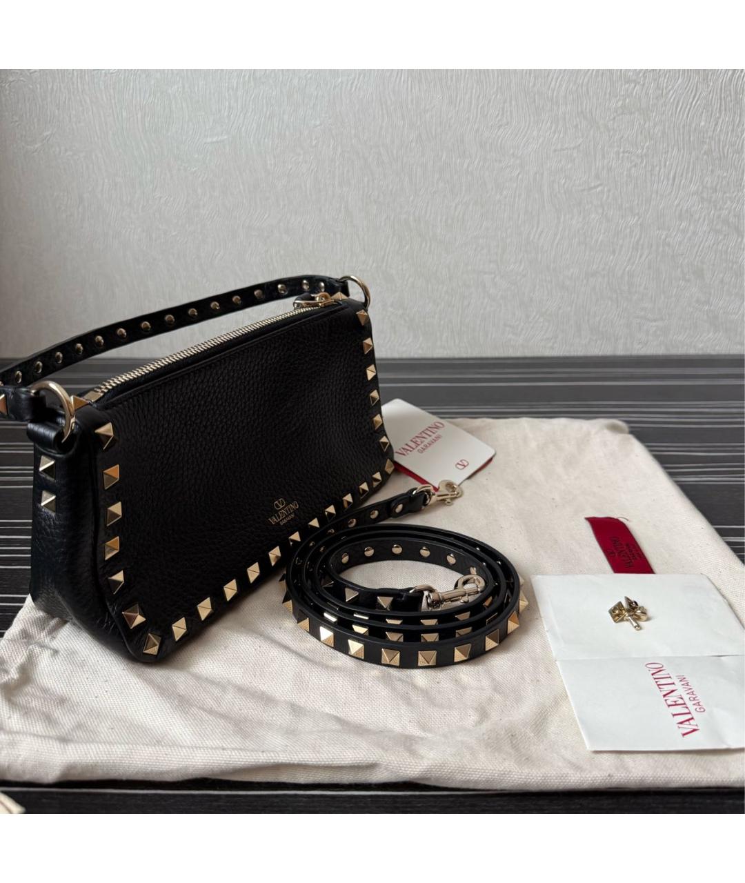 VALENTINO Черная кожаная сумка с короткими ручками, фото 4