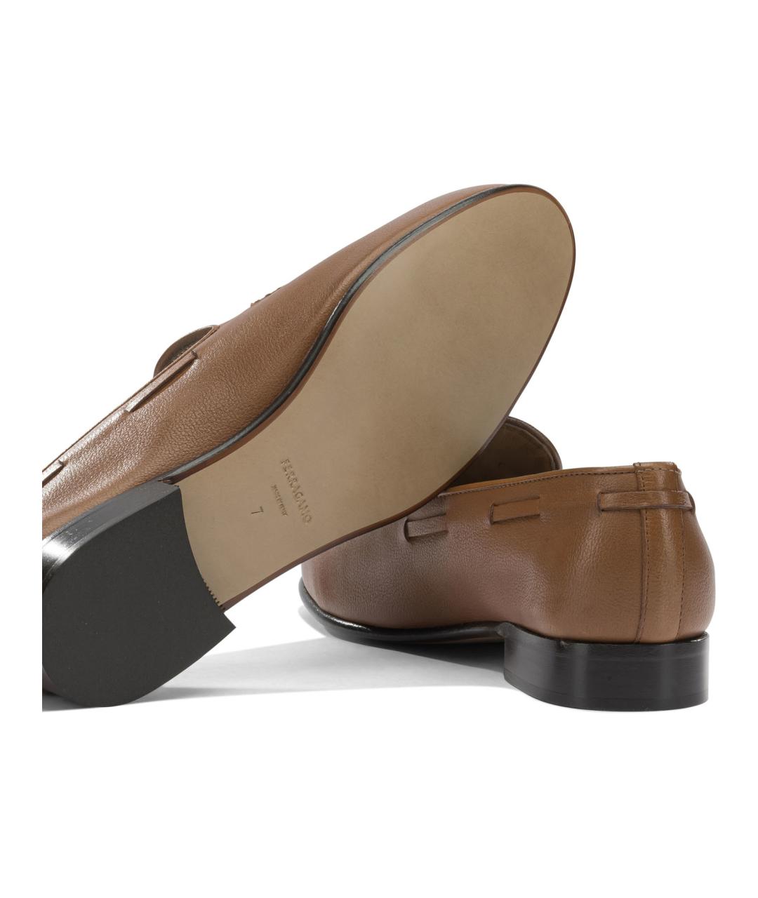 FERRAGAMO Коричневые кожаные лоферы, фото 5