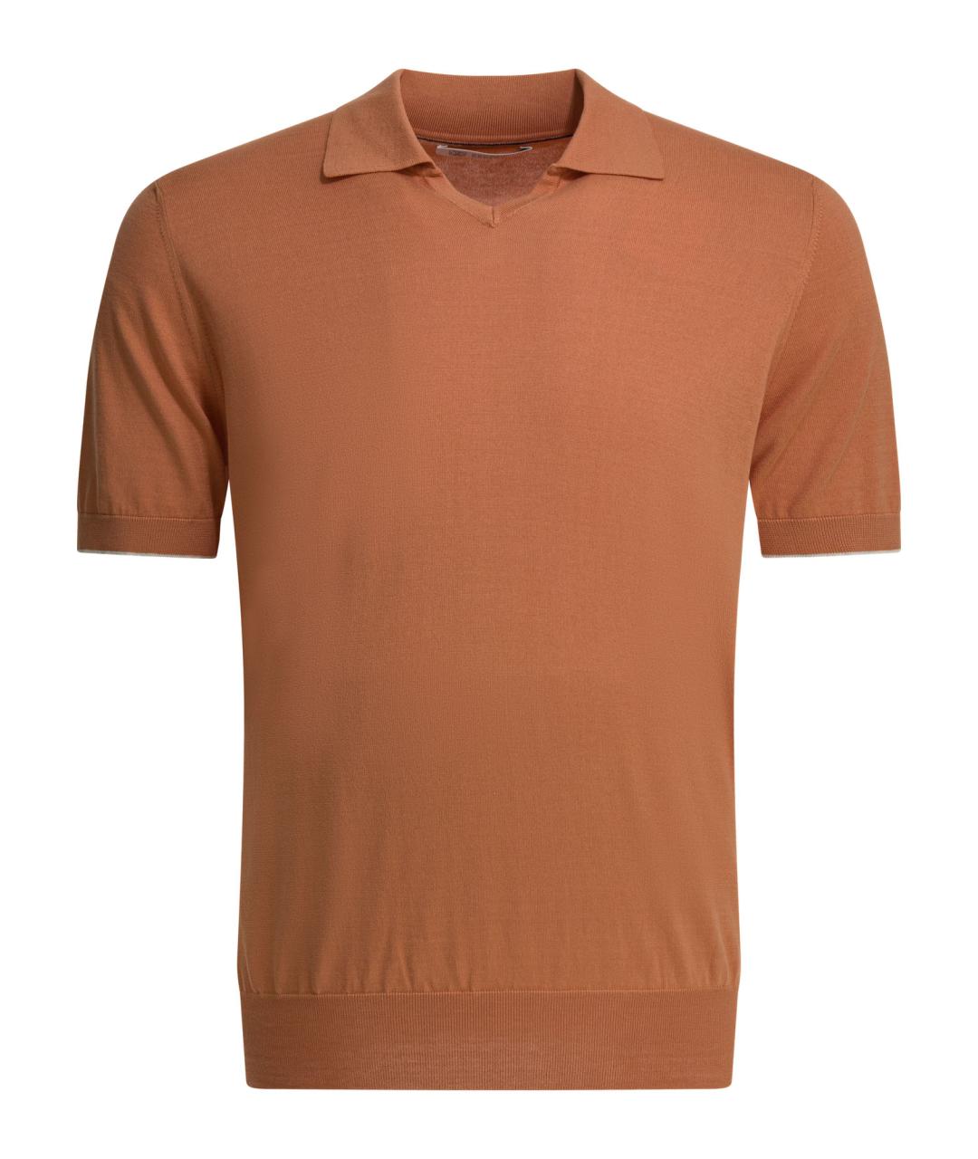 BRUNELLO CUCINELLI Оранжевое хлопковое поло с коротким рукавом, фото 1