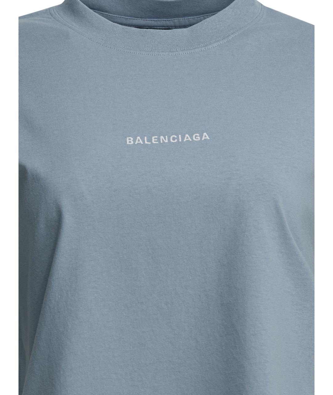BALENCIAGA Голубая хлопковая футболка, фото 3