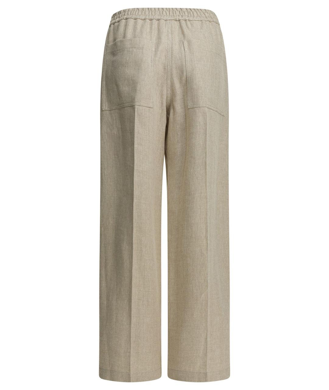 BRUNELLO CUCINELLI Бежевые льняные прямые брюки, фото 2