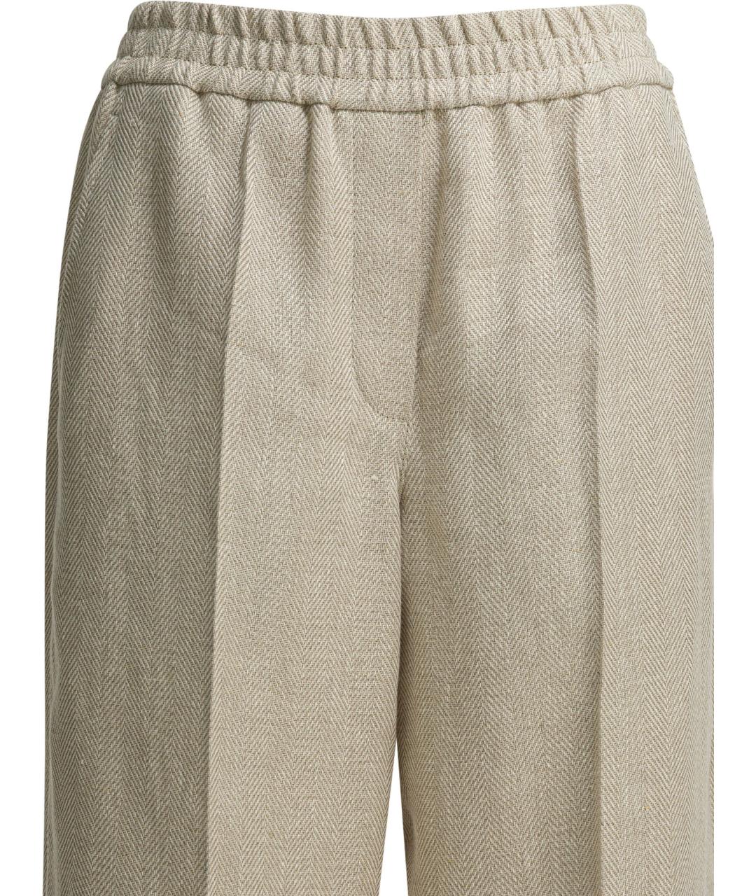 BRUNELLO CUCINELLI Бежевые льняные прямые брюки, фото 3