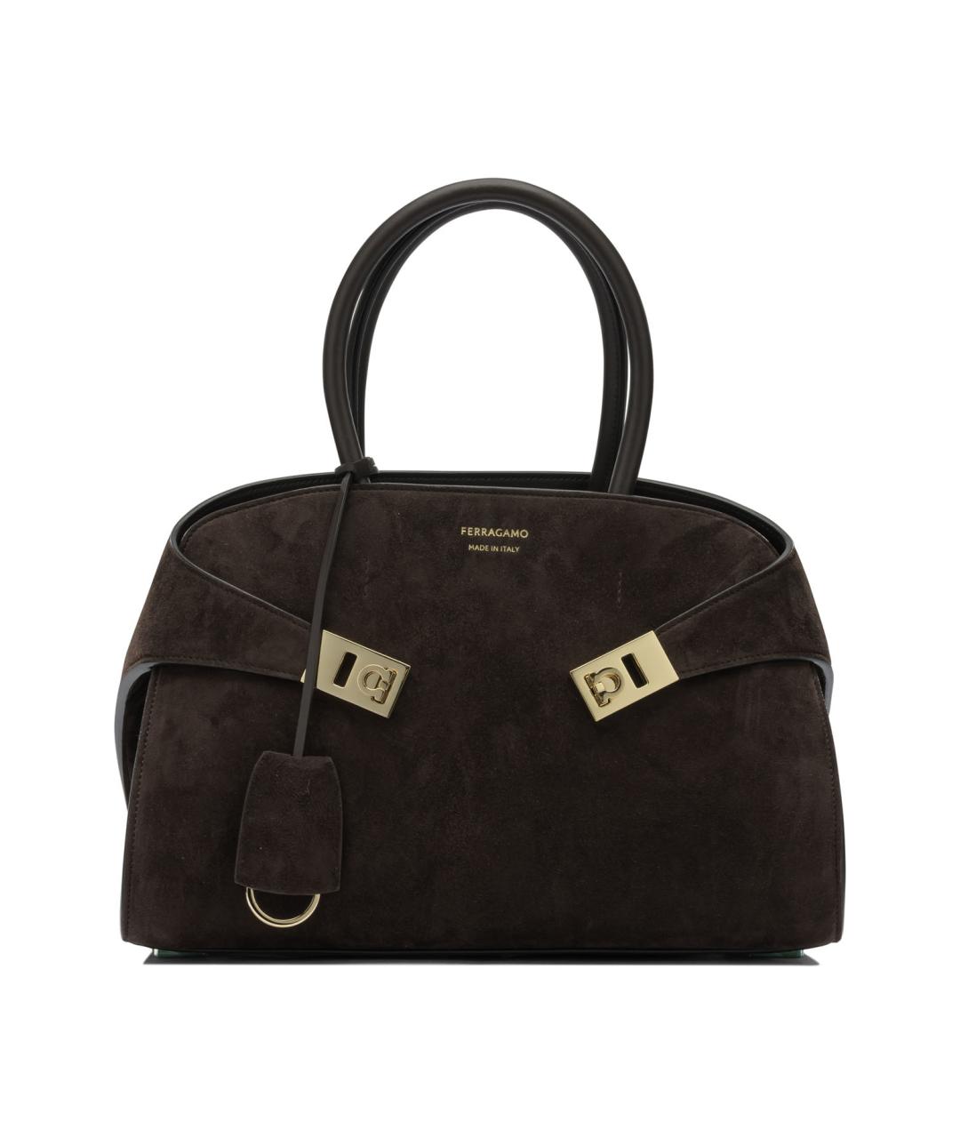 FERRAGAMO Коричневая замшевая сумка с короткими ручками, фото 1