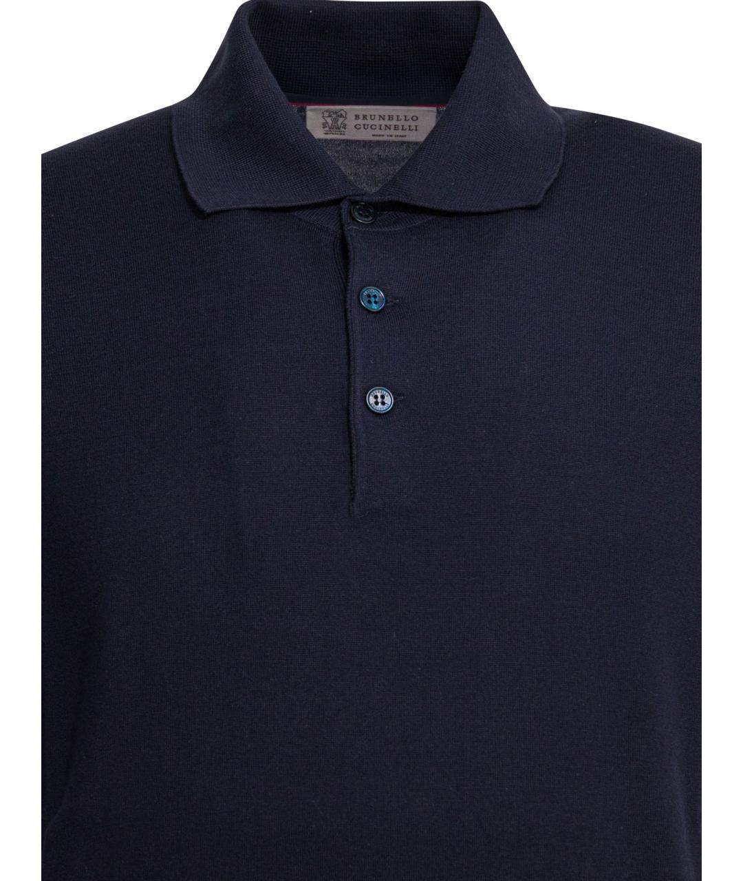 BRUNELLO CUCINELLI Синее хлопковое поло с коротким рукавом, фото 3