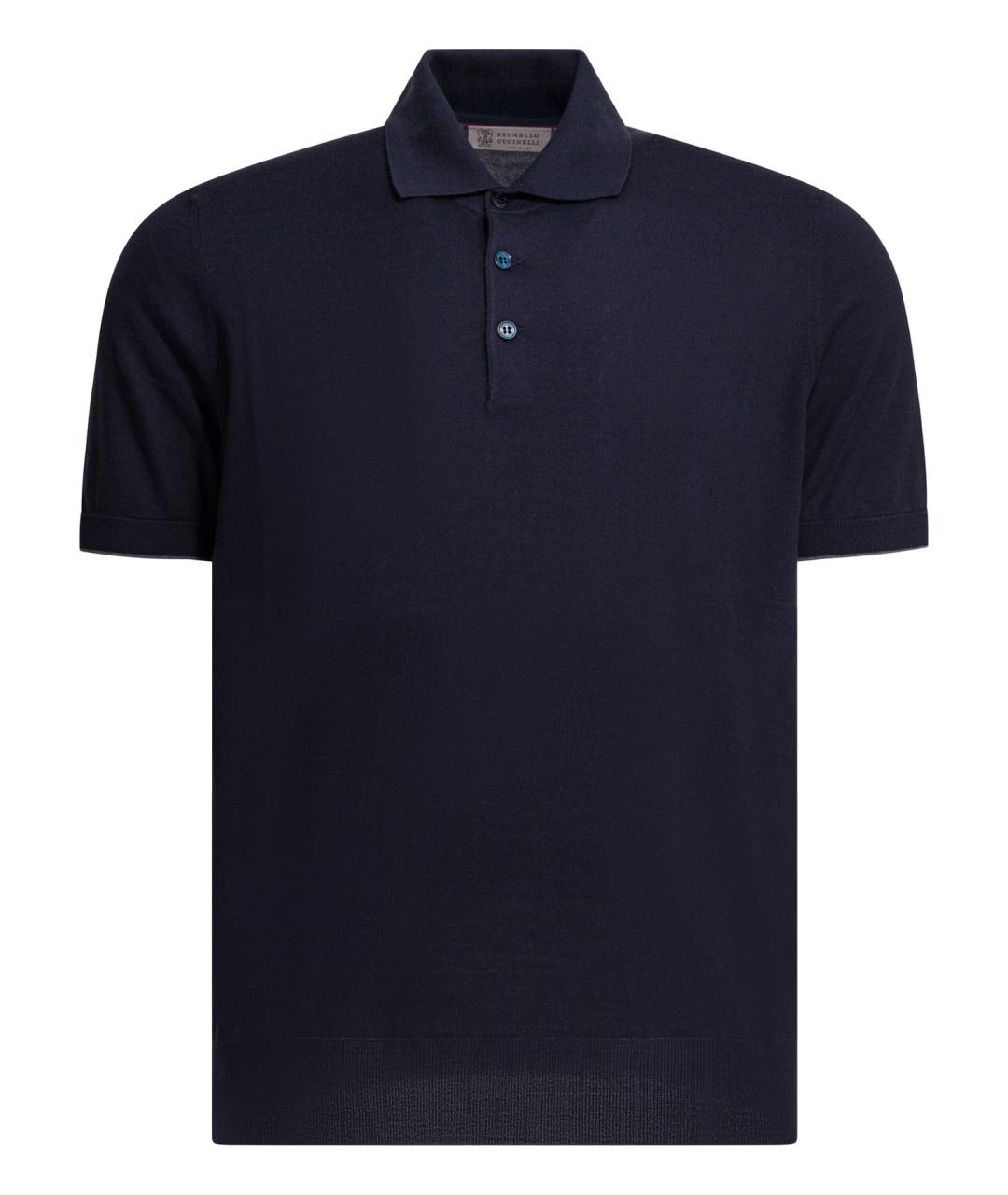 BRUNELLO CUCINELLI Синее хлопковое поло с коротким рукавом, фото 1