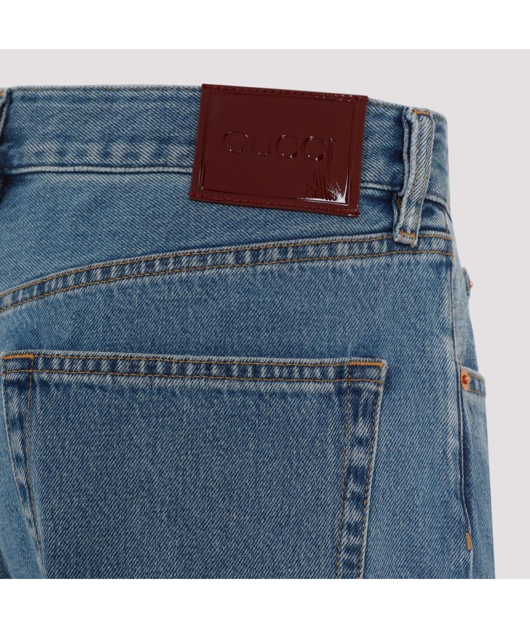 GUCCI Голубые хлопковые прямые джинсы, фото 4